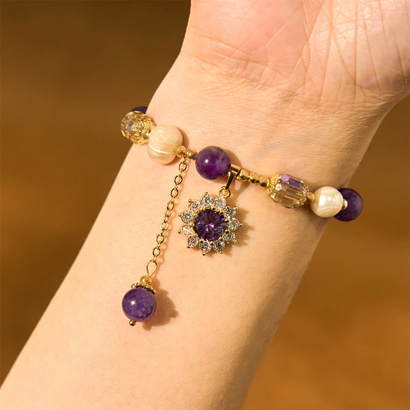 Bracelet de communication Foviel tournesol en améthyste naturelle et perle