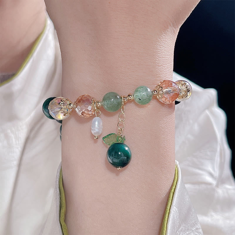Foviel Natural Green Tiger Eye Beads Green Leaf Positive Bracelet