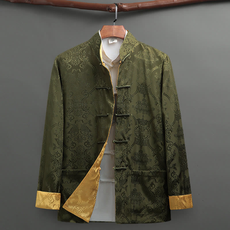 Chemise Foviel pour homme style Tang à boutons brandebourgs, motif carpe koï, manches longues avec poches