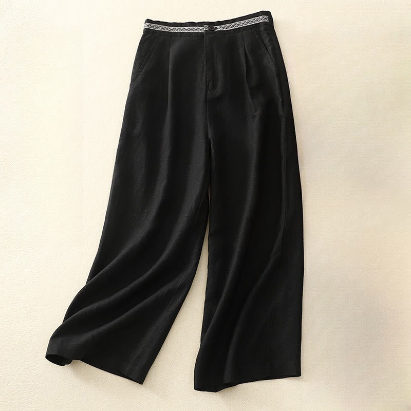 Buddha Stones Summer Plain Color 7-8 Length Women's Wide Leg Cropped Pants With Pockets Zipper - Black - US8-10,UK/AU12-14,EU40-42 (2XL) - image 19