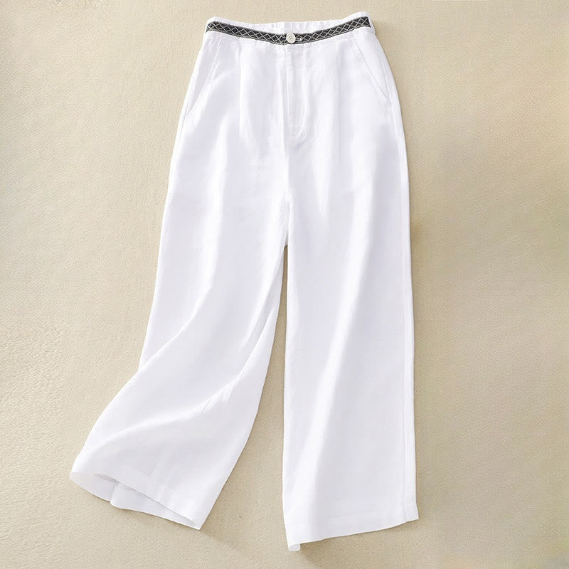 Buddha Stones Summer Plain Color 7-8 Length Women's Wide Leg Cropped Pants With Pockets Zipper - White - US8-10,UK/AU12-14,EU40-42 (2XL) - image 15