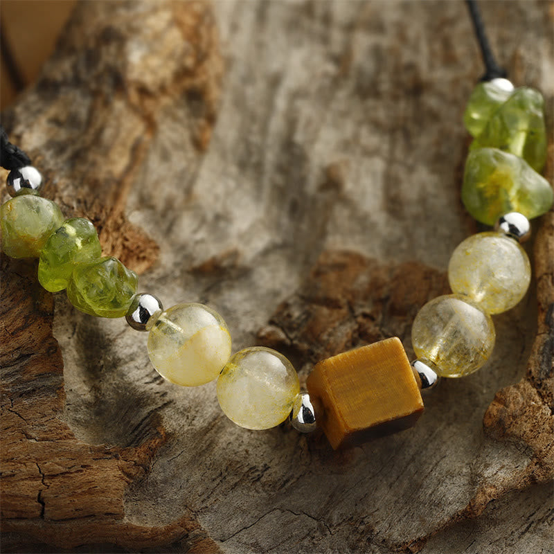 Foviel Find Your Joy Peridot Citrine Tiger Eye Peace Rope Bracelet