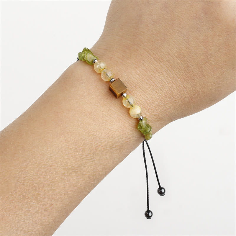Foviel Find Your Joy Peridot Citrine Tiger Eye Peace Rope Bracelet