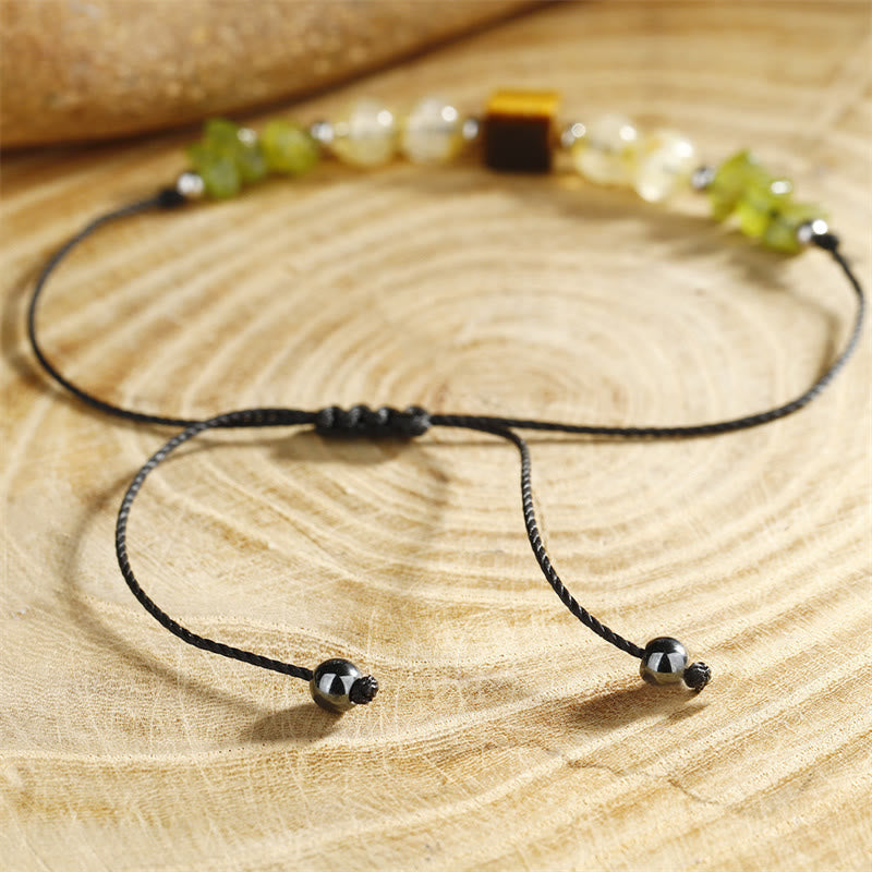 Foviel Find Your Joy Peridot Citrine Tiger Eye Peace Rope Bracelet