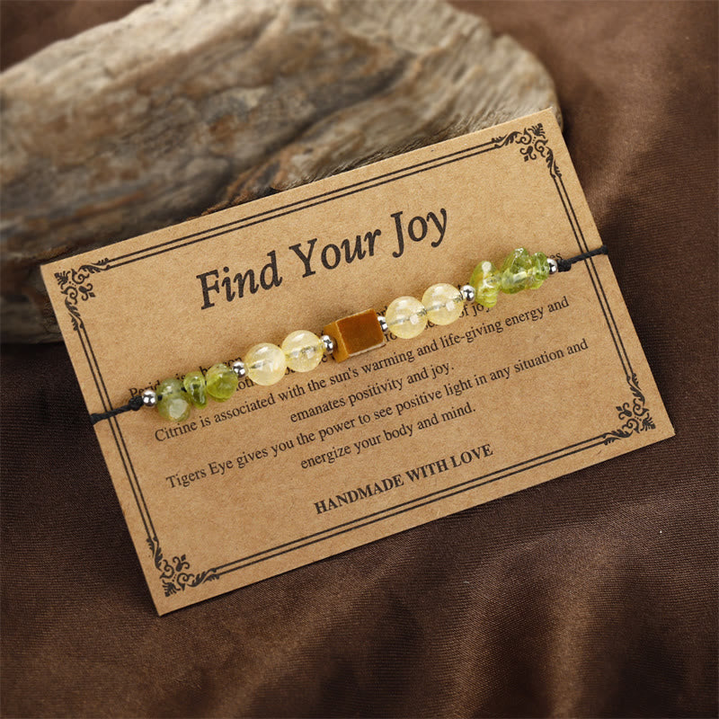 Foviel Find Your Joy Peridot Citrine Tiger Eye Peace Rope Bracelet