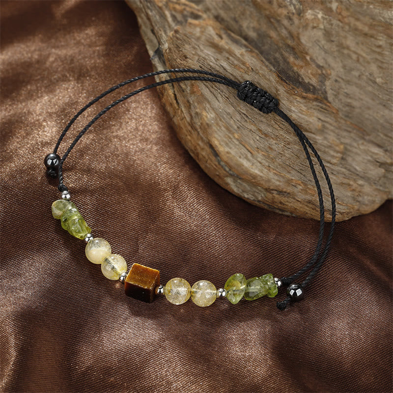 Foviel Find Your Joy Peridot Citrine Tiger Eye Peace Rope Bracelet