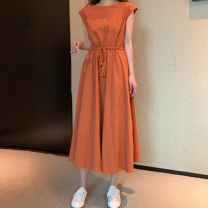 Buddha Stones Casual Eastic Waist Drawstring Design Short Sleeve Midi Dress - DarkOrange - US8-10,UK/AU12-14,EU40-42 (2XL) - image 26
