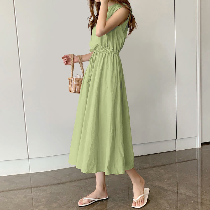 Buddha Stones Casual Eastic Waist Drawstring Design Short Sleeve Midi Dress - PaleGreen - US8-10,UK/AU12-14,EU40-42 (2XL) - image 28