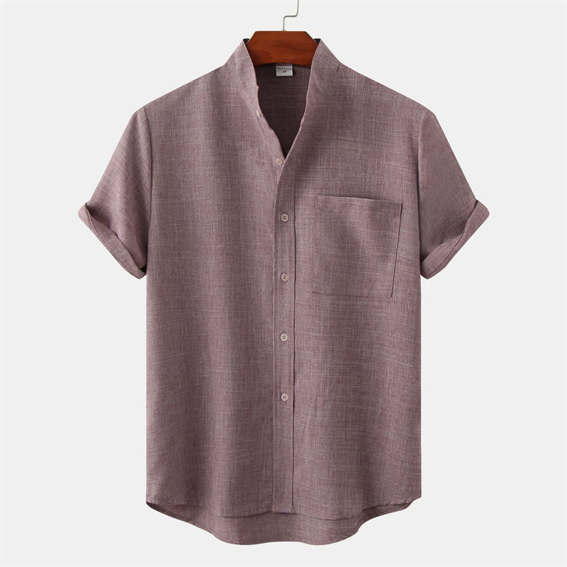 Foviel Summer Men's Button Plain Short Sleeve Shirt With Pocket