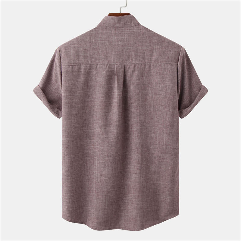 Foviel Summer Men's Button Plain Short Sleeve Shirt With Pocket