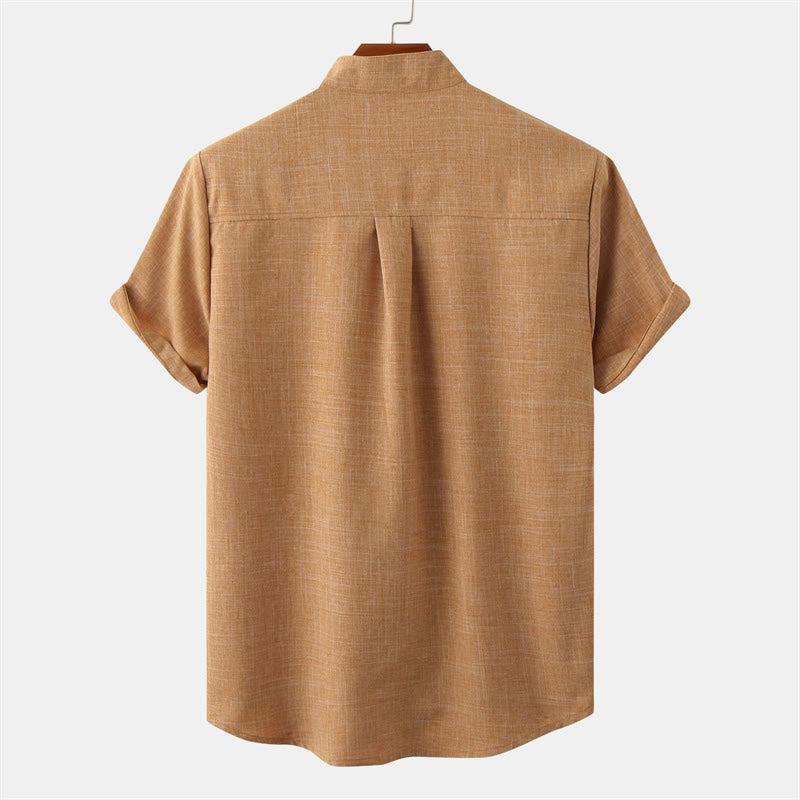 Foviel Summer Men's Button Plain Short Sleeve Shirt With Pocket