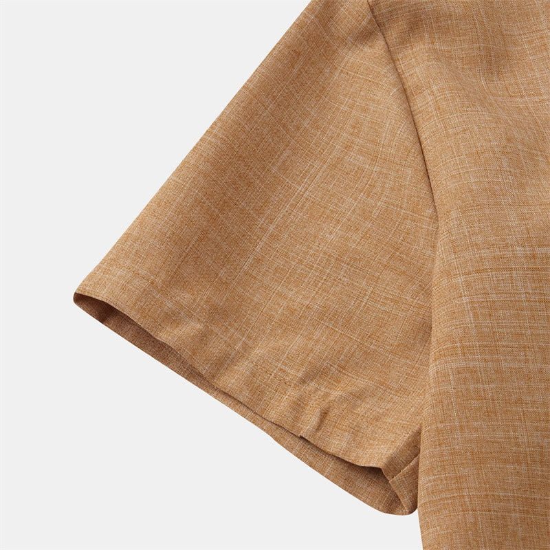 Foviel Summer Men's Button Plain Short Sleeve Shirt With Pocket