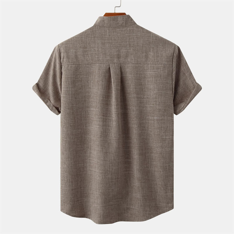 Foviel Summer Men's Button Plain Short Sleeve Shirt With Pocket