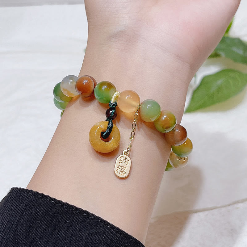 Buddha Stones "May Balance and Safety Be With You"Peacock Agate Bracelet Includes Gift Message Card - image 6