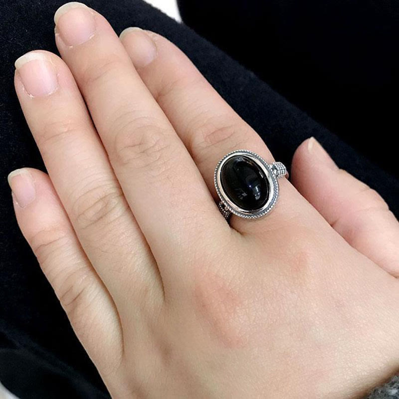 Foviel Natural Black Onyx Adjustable Protection Ring