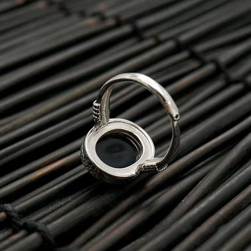 Foviel Natural Black Onyx Adjustable Protection Ring