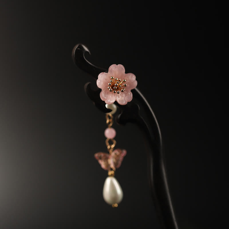 Foviel Ebony Flower Butterfly Blessing Hairpin