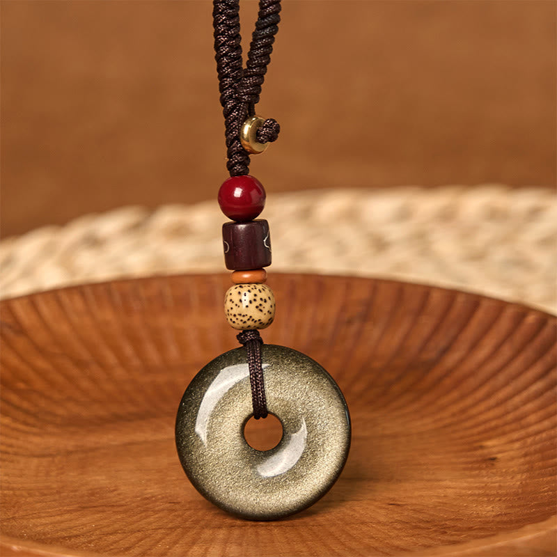 Porte-clés boucle de paix en obsidienne dorée naturelle Foviel pour renforcer la vitalité