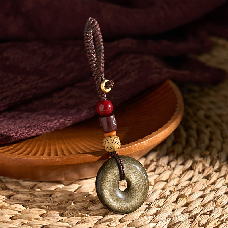 Porte-clés boucle de paix en obsidienne dorée naturelle Foviel pour renforcer la vitalité
