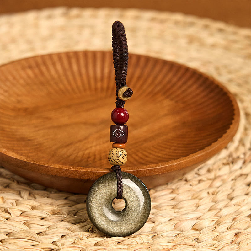 Porte-clés boucle de paix en obsidienne dorée naturelle Foviel pour renforcer la vitalité