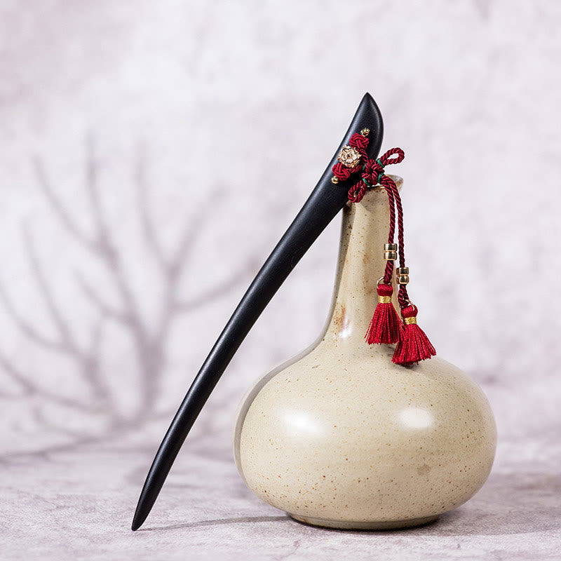 Foviel Ebony Red String Chinese Knot Tassel Protection Hairpin