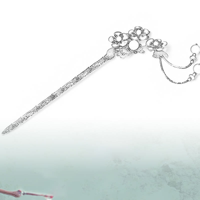 Foviel Green Aventurine Red Agate Alloy Flowers Soothing Hairpin