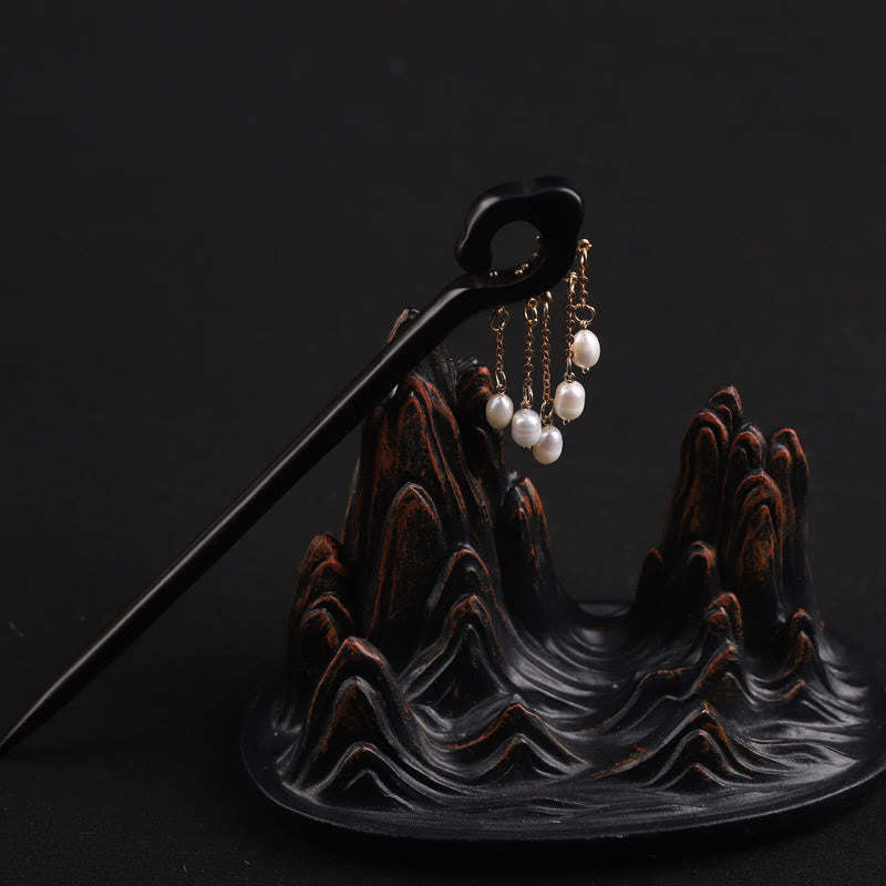 Épingle à cheveux de protection Foviel Ebony Auspicious Cloud Pearl Tassel