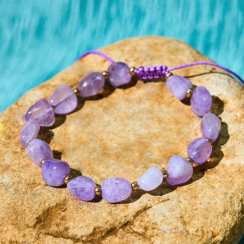 Foviel Irregular Shape Amethyst Braid String Balance Bracelet