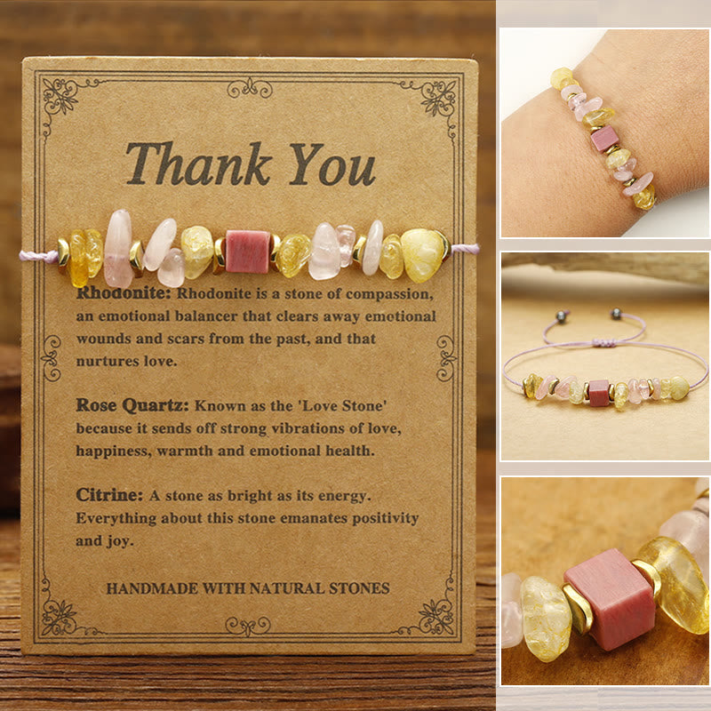 Foviel Thank You Rose Quartz Citrine Rhodonite Passionate Bracelet