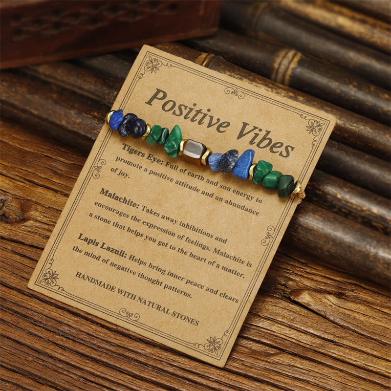 Foviel Positive Vibes Malachite Tiger's Eye Lazurite Lapis Lazuli Anti-anxiety Bracelet