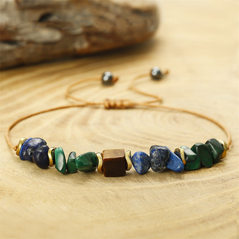 Foviel Positive Vibes Malachite Tiger's Eye Lazurite Lapis Lazuli Anti-anxiety Bracelet