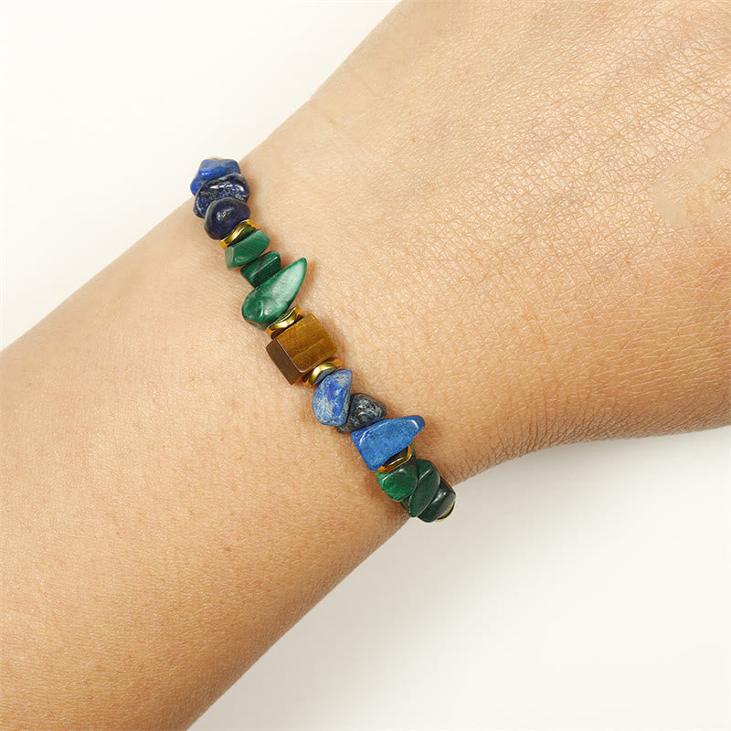 Foviel Positive Vibes Malachite Tiger's Eye Lazurite Lapis Lazuli Anti-anxiety Bracelet
