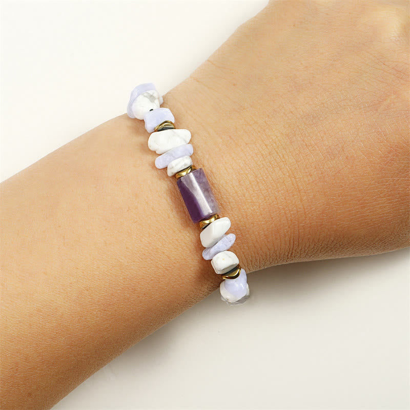 Bracelet de guérison Foviel anti-stress en améthyste, agate dentelle bleue et howlite