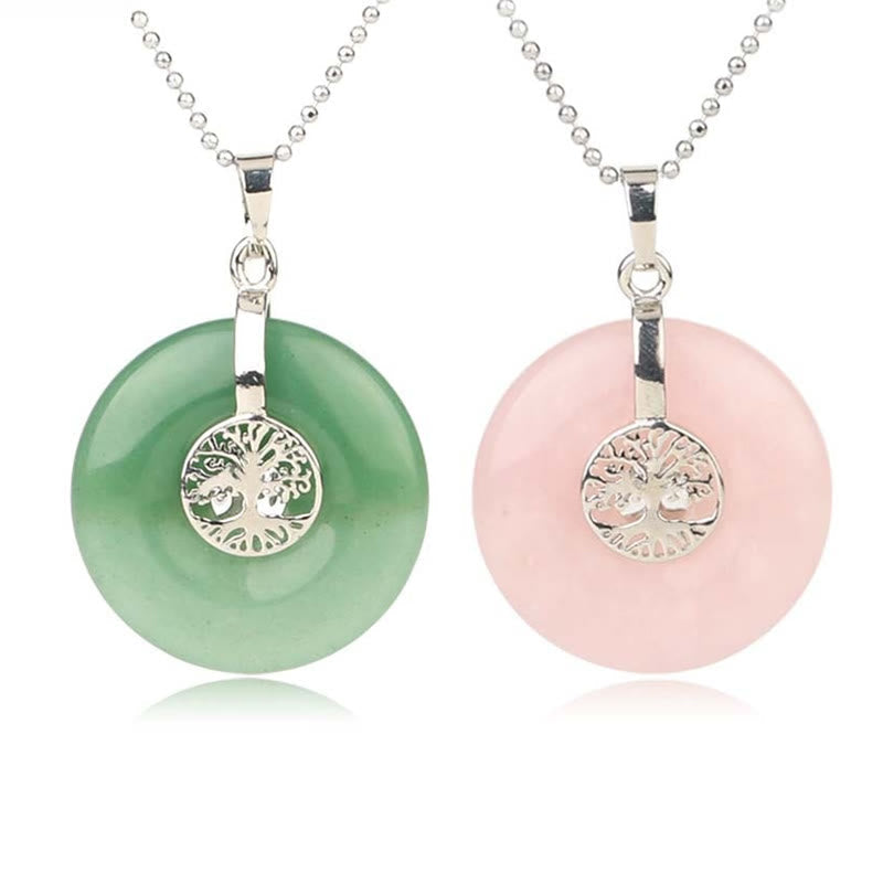 Collier pendentif Arbre de vie en cristal varié quartz rose aventurine verte améthyste Foviel Kindness