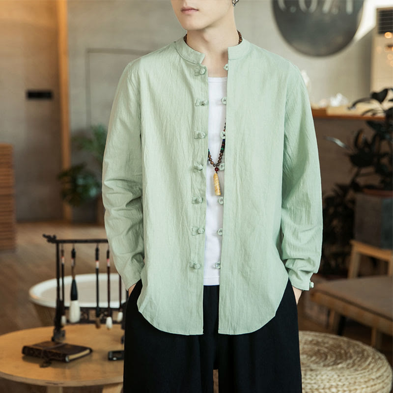 Buddha Stones Casual Stand Collar Frog-Button Long Sleeve Tang Suit Men's Shirt - MintCream - US/UK/AU46,EU56 (5XL) - image 12