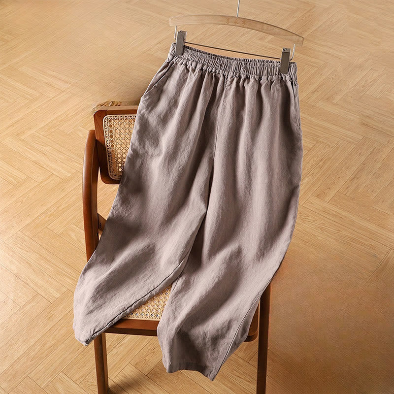 Buddha Stones Casual Plain High Waist Cotton Linen Women's Harem Pants With Pockets - RosyBrown - US14,UK/AU18,EU46 (4XL) - image 7