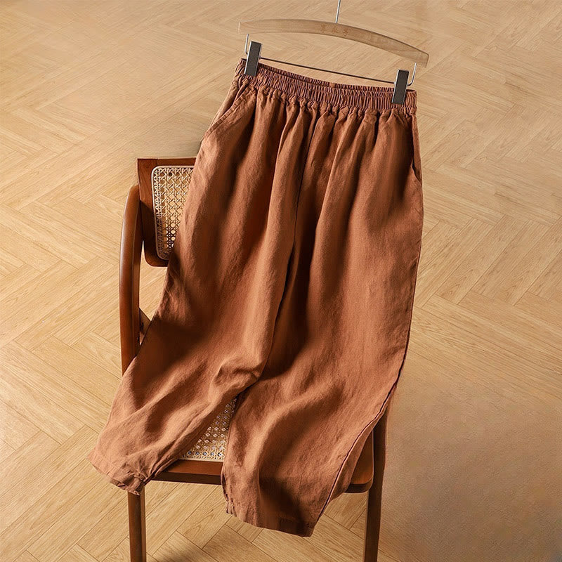 Buddha Stones Casual Plain High Waist Cotton Linen Women's Harem Pants With Pockets - Chocolate - US14,UK/AU18,EU46 (4XL) - image 0