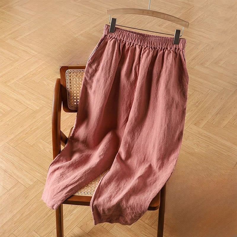 Buddha Stones Casual Plain High Waist Cotton Linen Women's Harem Pants With Pockets - PaleVioletRed - US14,UK/AU18,EU46 (4XL) - image 1