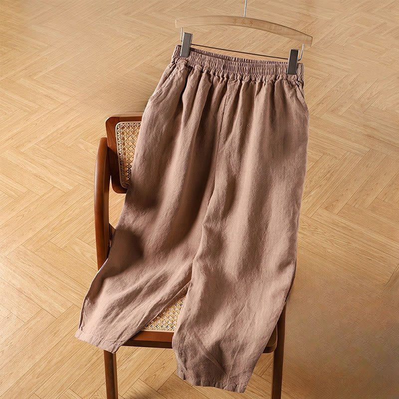 Buddha Stones Casual Plain High Waist Cotton Linen Women's Harem Pants With Pockets - Tan - US14,UK/AU18,EU46 (4XL) - image 5