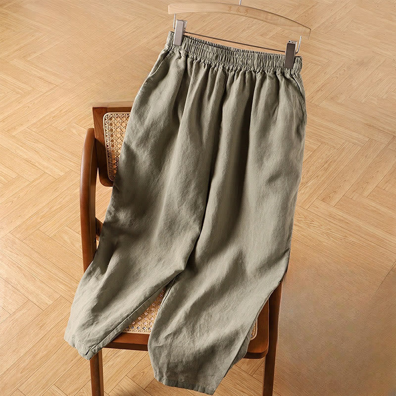 Buddha Stones Casual Plain High Waist Cotton Linen Women's Harem Pants With Pockets - DarkSeaGreen - US14,UK/AU18,EU46 (4XL) - image 6