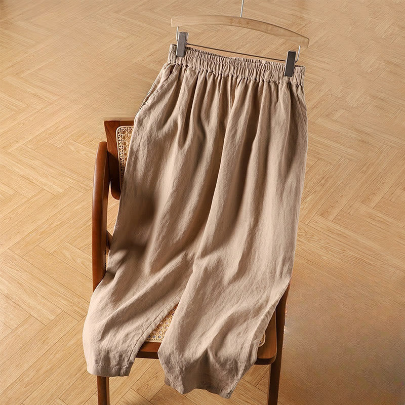 Buddha Stones Casual Plain High Waist Cotton Linen Women's Harem Pants With Pockets - Bisque - US14,UK/AU18,EU46 (4XL) - image 8