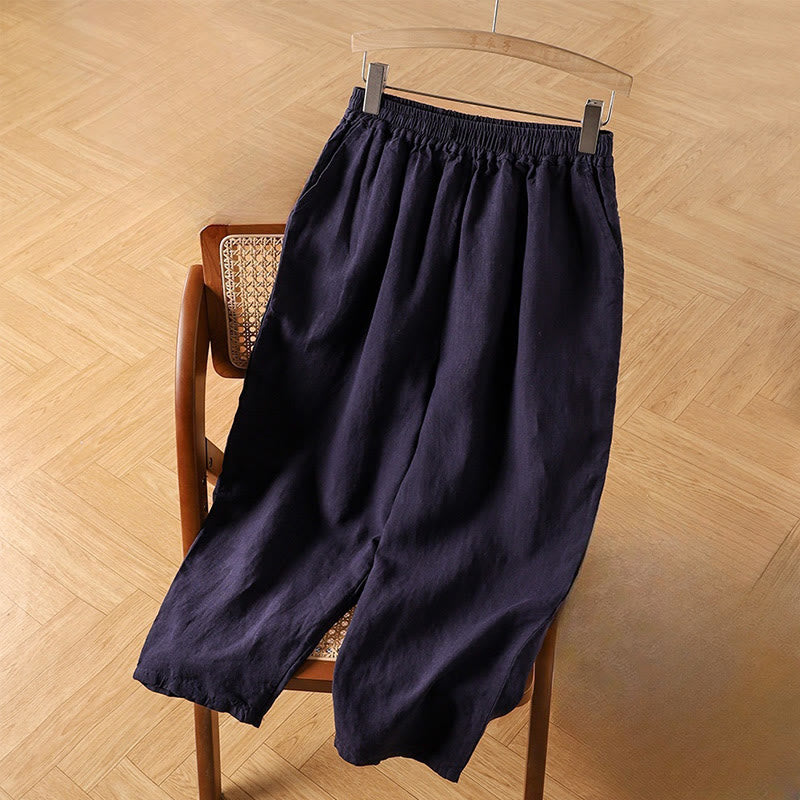 Buddha Stones Casual Plain High Waist Cotton Linen Women's Harem Pants With Pockets - Navy - US14,UK/AU18,EU46 (4XL) - image 9