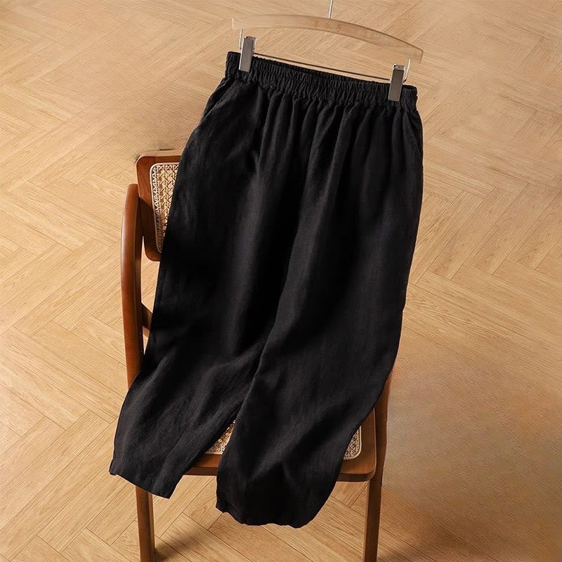 Buddha Stones Casual Plain High Waist Cotton Linen Women's Harem Pants With Pockets - Black - US14,UK/AU18,EU46 (4XL) - image 3