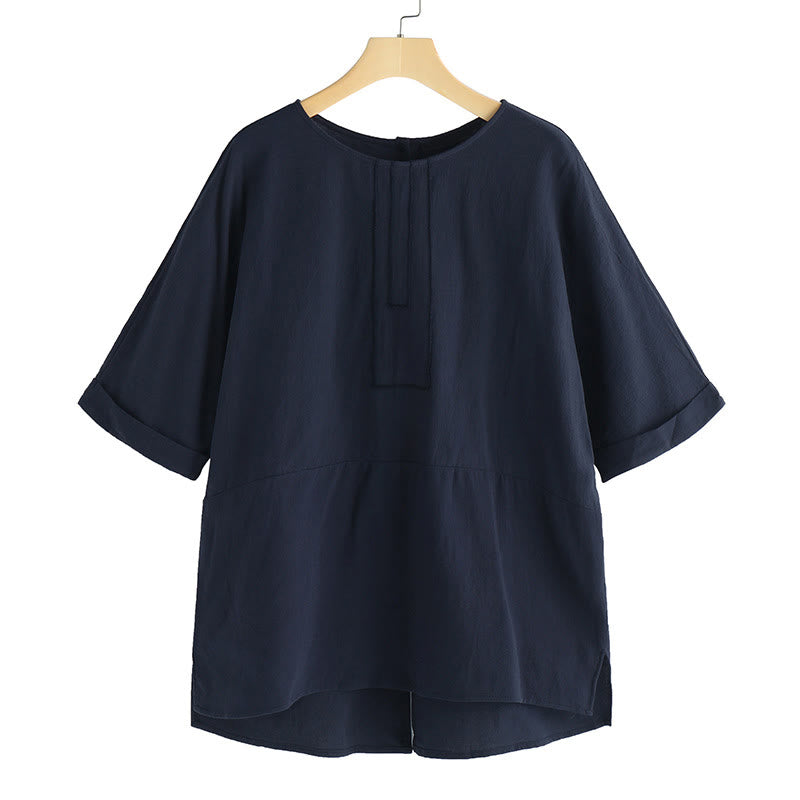Buddha Stones Summer Casual Plain Half Sleeve Crew Neck Side Slit Women's T-Shirt - image 7
