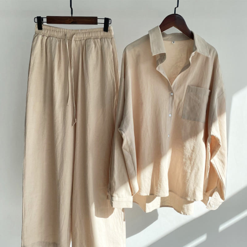 Buddha Stones 2Pcs Long Sleeve Shirt Top With Pockets Drawstring Pants Meditation Cotton Clothing Women's Set - LightGoldenrodYellow - US20,UK/AU24,EU52 (5XL) - image 12