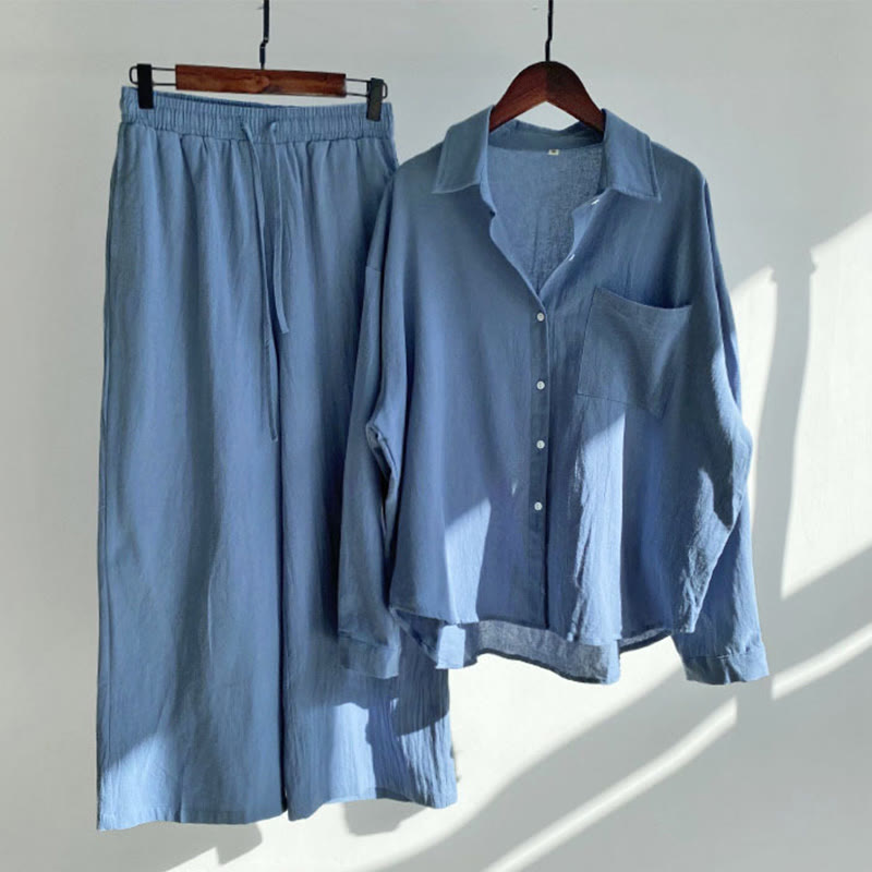 Buddha Stones 2Pcs Long Sleeve Shirt Top With Pockets Drawstring Pants Meditation Cotton Clothing Women's Set - RoyalBlue - US20,UK/AU24,EU52 (5XL) - image 18