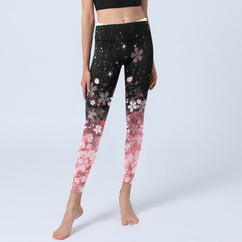 Buddha Stones Pink Cherry Blossoms Print Exercise Leggings Women's Yoga Pants - image 6