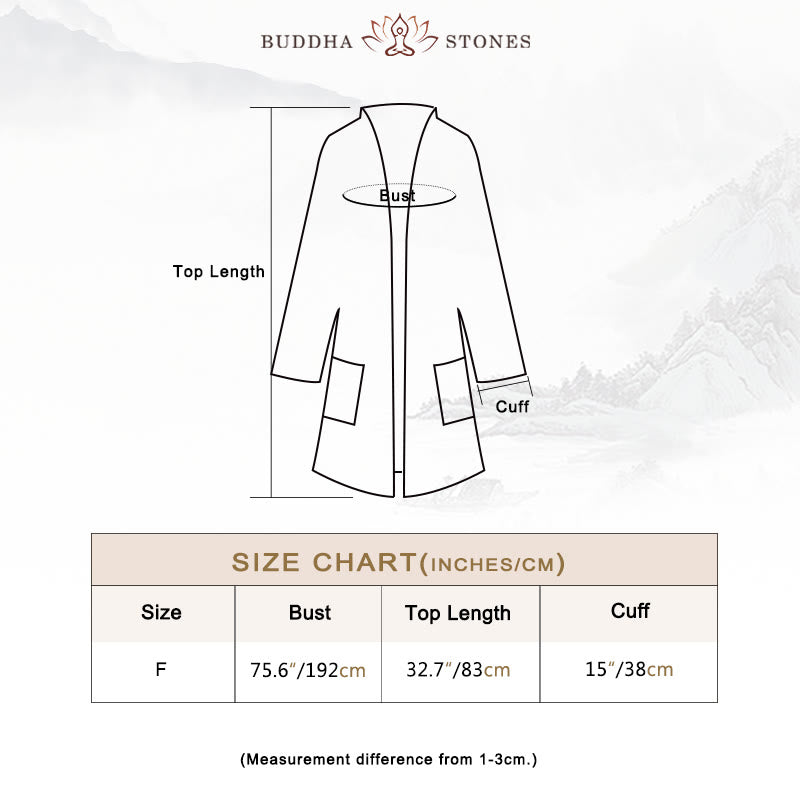Foviel Einfarbiges Design Lange Ärmel Mantel Zen Meditation Open Front Top Baumwolle Jacke