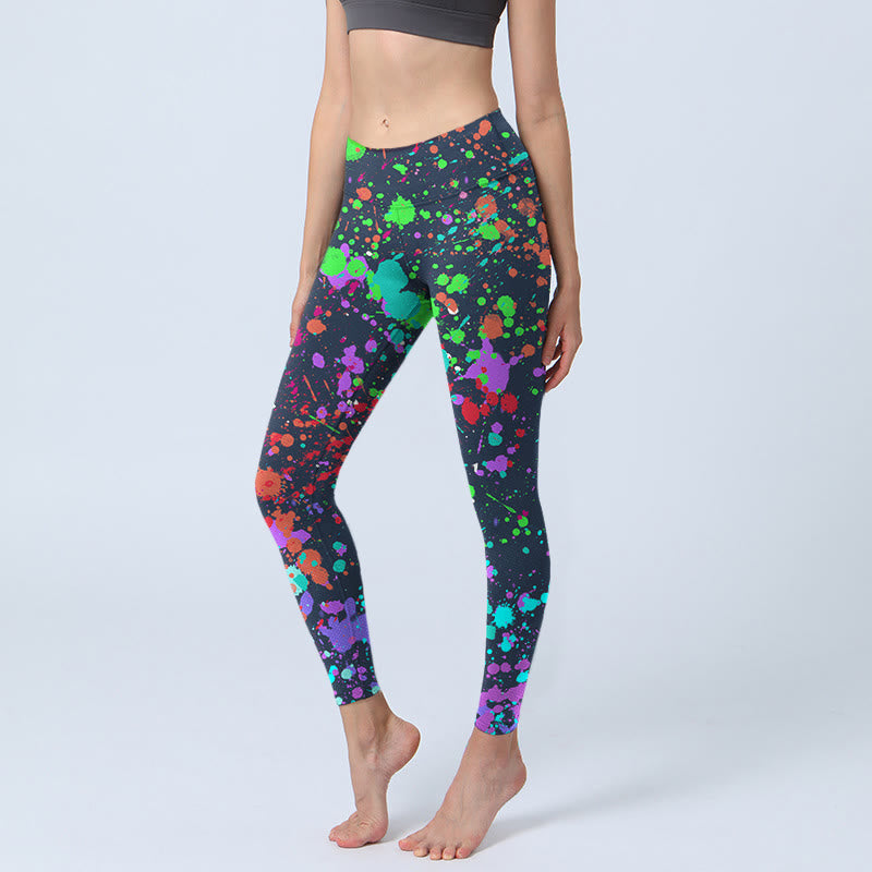 Buddha Stones Black Splash Ink Print Exercise Leggings Women's Yoga Pants - Black - US18,UK/AU22,EU50 (4XL) - image 1