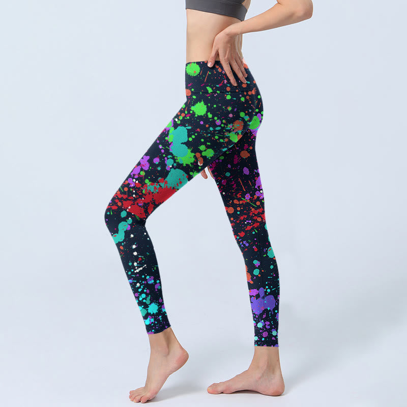 Buddha Stones Black Splash Ink Print Exercise Leggings Women's Yoga Pants - image 3